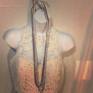 Necklace of pearl, diamonds, gold chain and beads